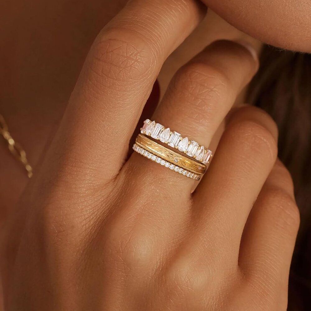 Versatile Stackable Gold Ring Set - Durable Cubic… - image 8